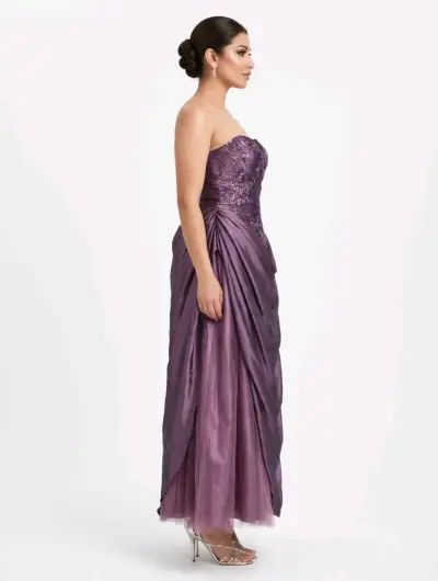 Vestido de fiesta largo morado con encaje - miniatura 3