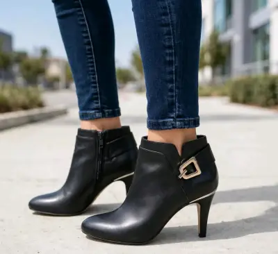 Botines de cuero negro con tacón alto - miniatura 1
