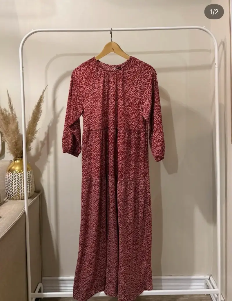 Vestido largo rojo estampado para mujer - 1