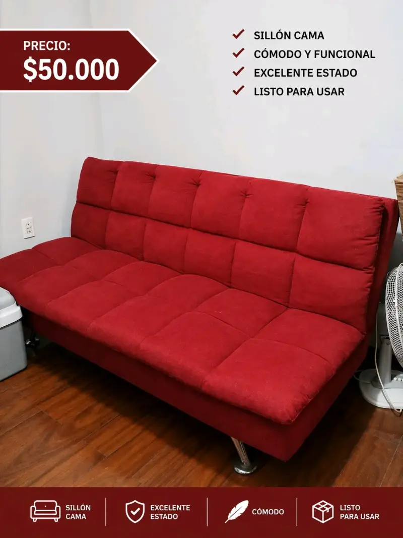 Sofá cama rojo en excelente estado
