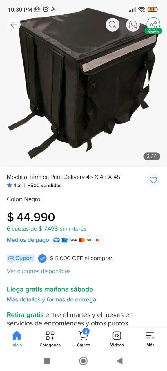 Mochila térmica para delivery 45x45x45 cm negra - 3