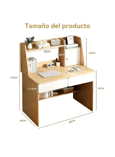Escritorio de madera con estantes y cajones - miniatura 5