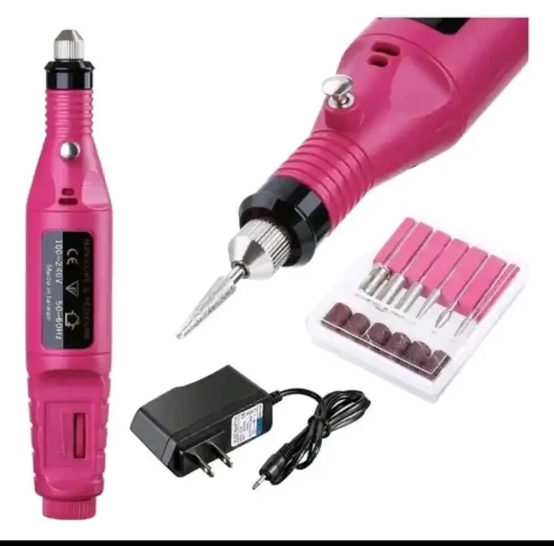 Torno Eléctrico para Uñas Rosa con Accesorios - 1