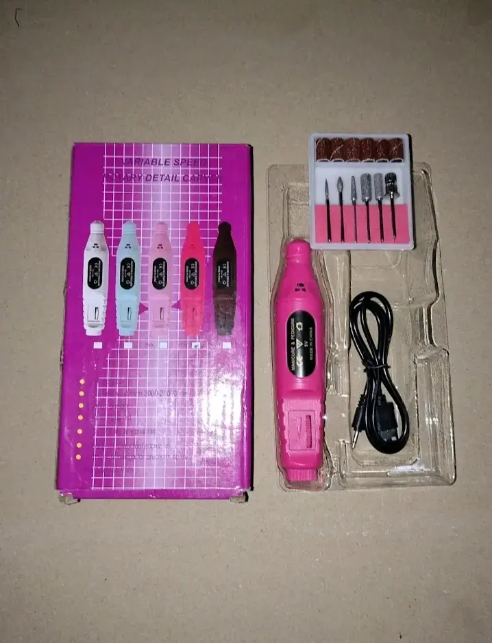 Torno Eléctrico para Uñas Rosa con Accesorios - 2