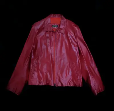 Chaqueta de cuero genuino rojo vino - Talla M - miniatura 1