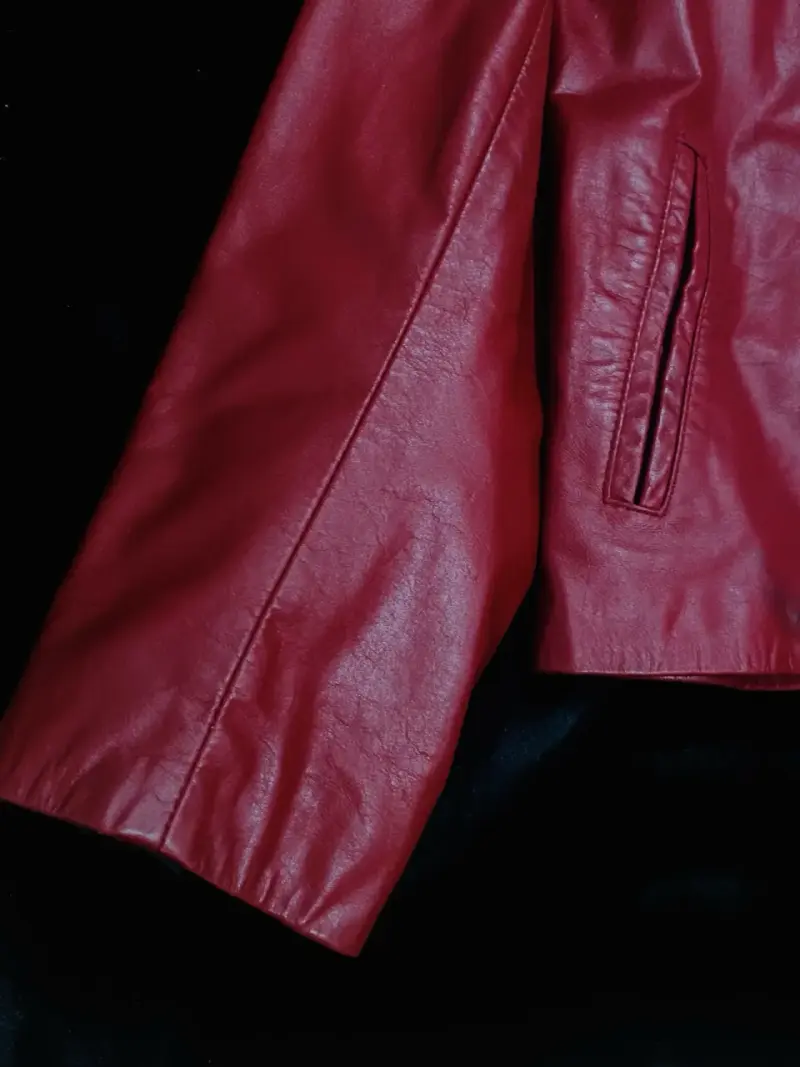 Chaqueta de cuero genuino rojo vino - Talla M - 2