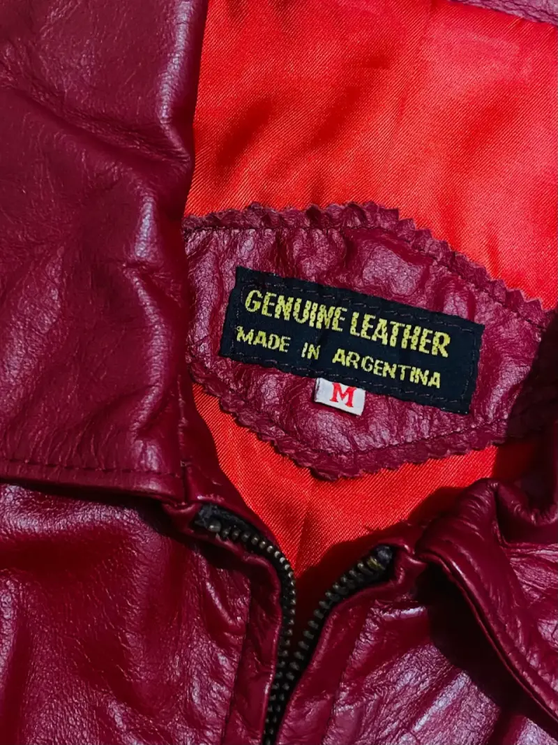 Chaqueta de cuero genuino rojo vino - Talla M - 3