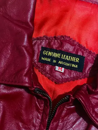 Chaqueta de cuero genuino rojo vino - Talla M - miniatura 3