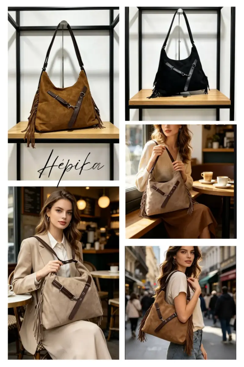 Cartera/mochila beige con flecos boho elegante - 2