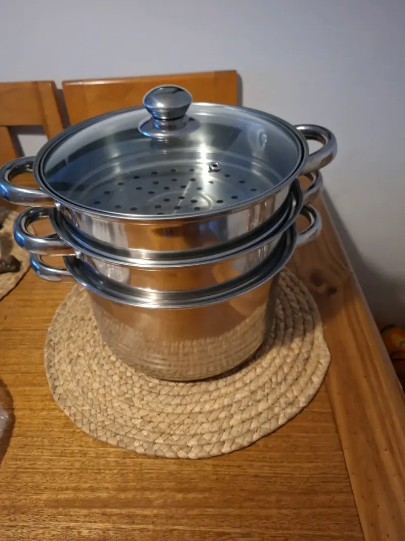 Olla vaporera de acero inoxidable con tapa de vidrio - 1