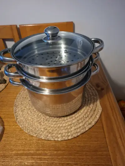 Olla vaporera de acero inoxidable con tapa de vidrio - miniatura 1