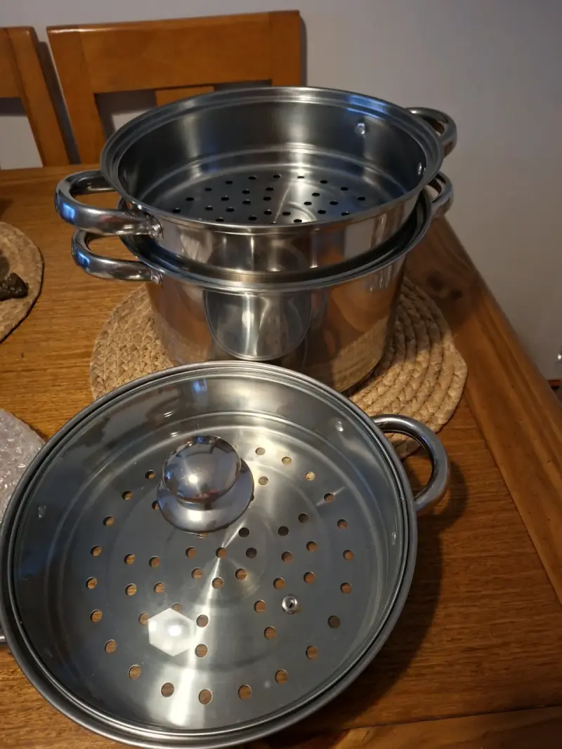Olla vaporera de acero inoxidable con tapa de vidrio - 2