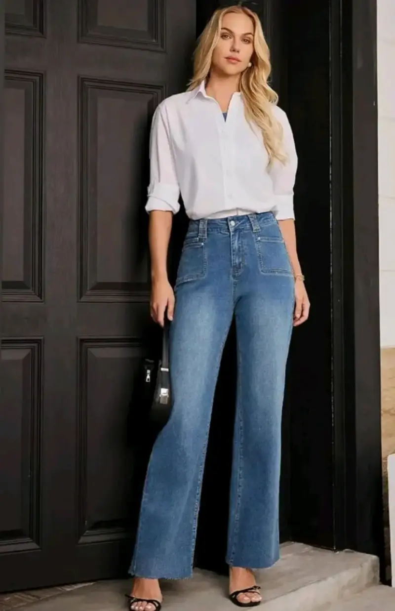 Jeans de mujer azul de pierna ancha