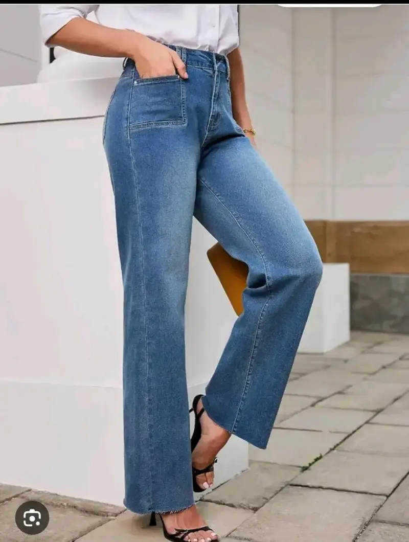 Jeans de mujer azul de pierna ancha - 2