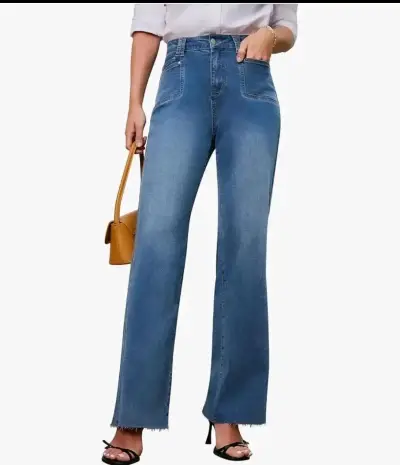 Jeans de mujer azul de pierna ancha - miniatura 3