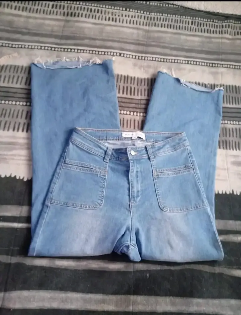 Jeans de mujer azul de pierna ancha - 5