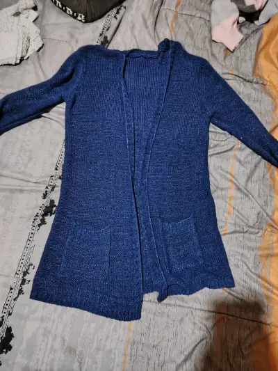 Cárdigan azul de punto para mujer - miniatura 3