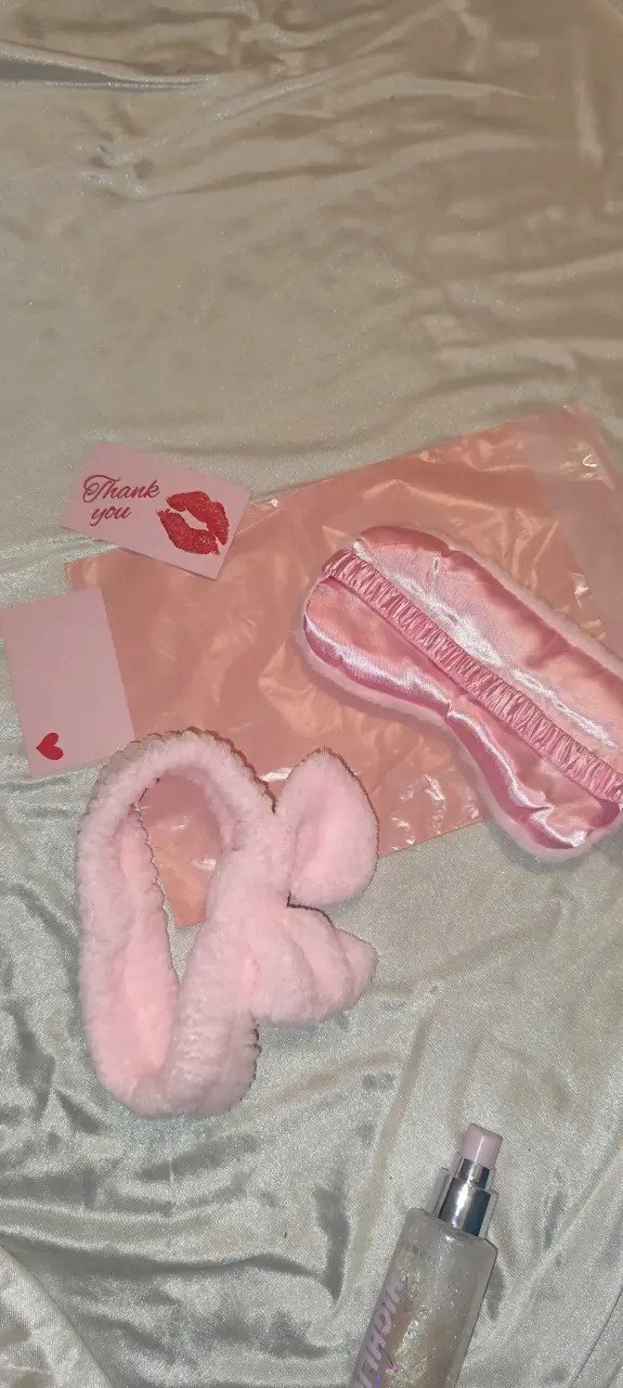 Set de antifaz y cintillo de felpa rosa - 2