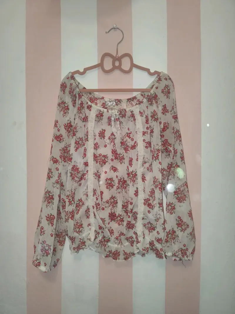 Blusa floral de gasa con encaje - 2
