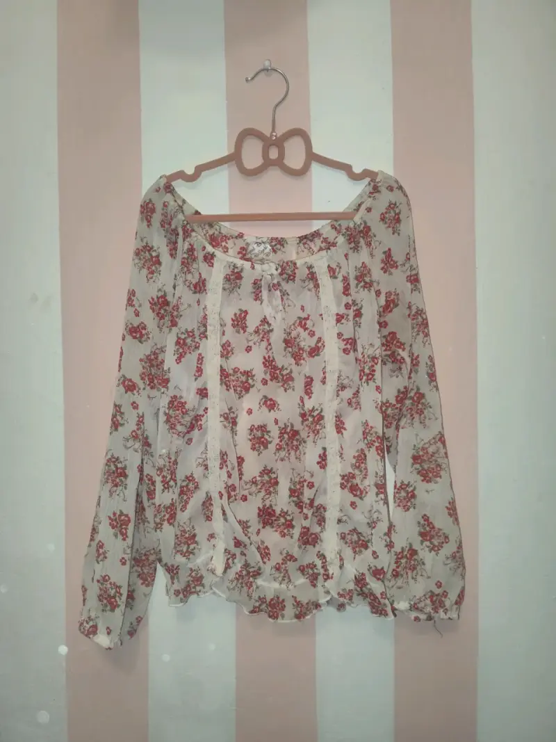 Blusa floral de gasa con encaje - 3