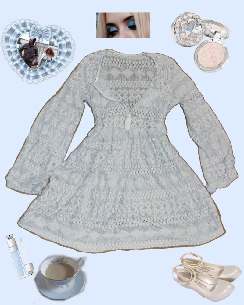 Vestido de encaje blanco con mangas largas - 1