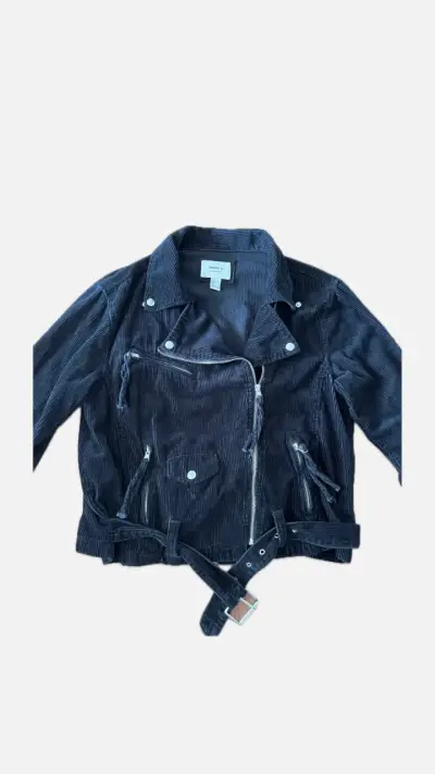 Chaqueta de pana negra estilo biker para mujer - miniatura 4