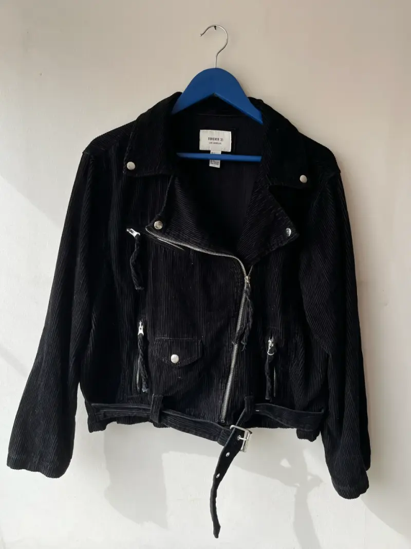 Chaqueta de pana negra estilo biker para mujer - 5