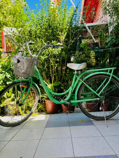 Bicicleta vintage verde con canasto - miniatura 1