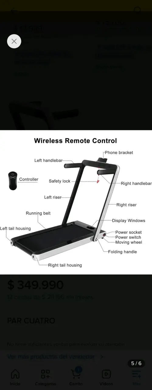 Trotadora eléctrica plegable con control remoto - 3