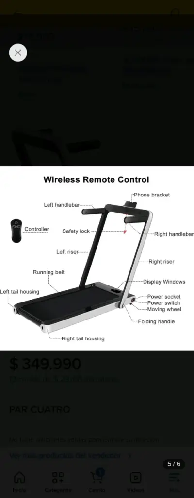 Trotadora eléctrica plegable con control remoto - miniatura 3