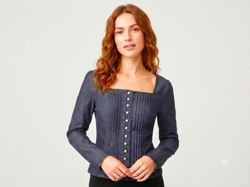 Blusa de mezclilla azul con botones decorativos - 1