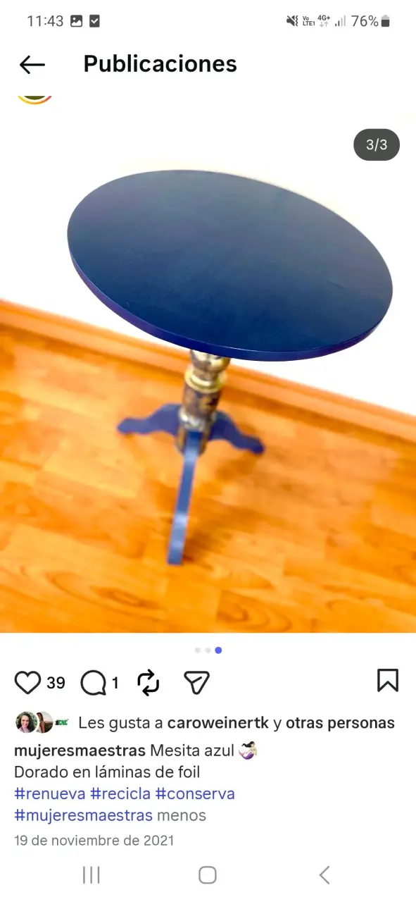 Mesa para living decoracion, azul con dorado. - 1