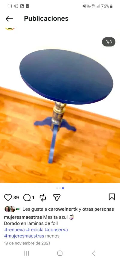 Mesa para living decoracion, azul con dorado. - miniatura 1