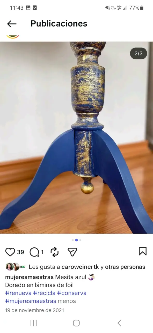 Mesa para living decoracion, azul con dorado. - 3