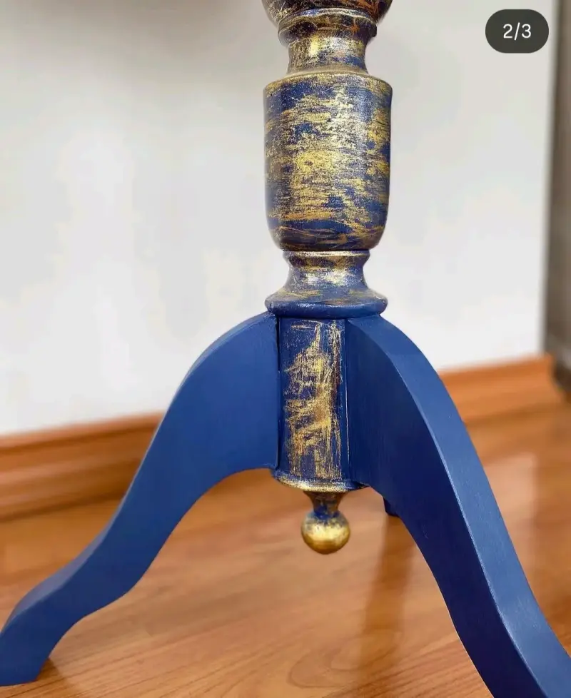 Mesa para living decoracion, azul con dorado. - 4