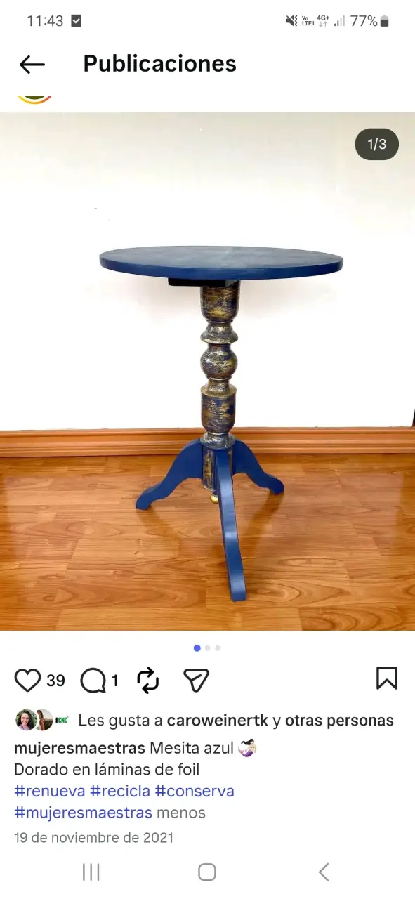 Mesa para living decoracion, azul con dorado. - 5