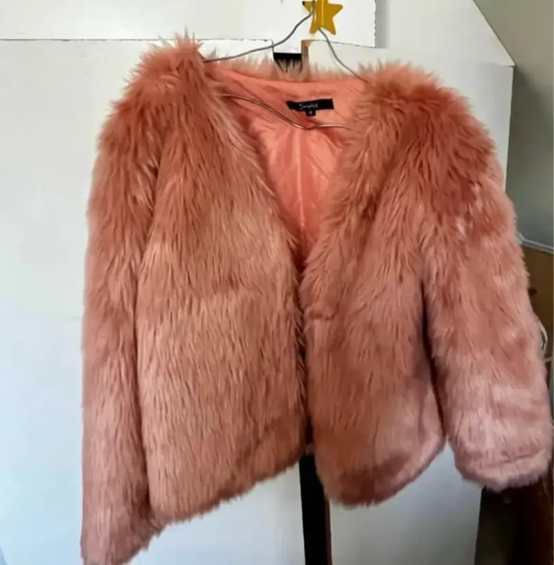 Chaqueta de piel sintética rosada para mujer - 3