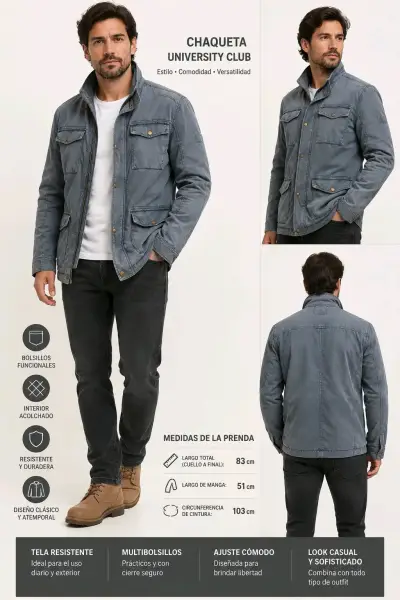 Chaqueta University Club azul con bolsillos - miniatura 1