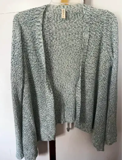Cardigan abierto turquesa jaspeado para mujer - miniatura 1