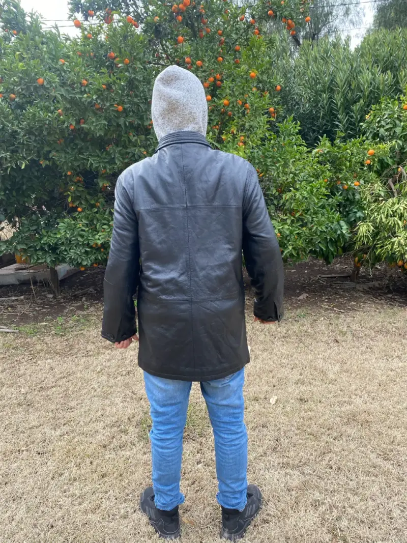 Abrigo de cuero negro para hombre CKN - 4
