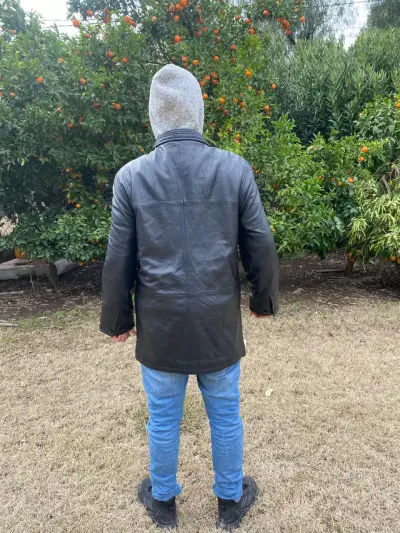 Abrigo de cuero negro para hombre CKN - miniatura 4