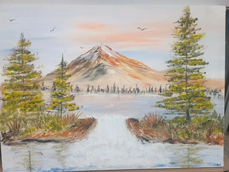 Cuadro Pintura Paisaje Montaña y Lago