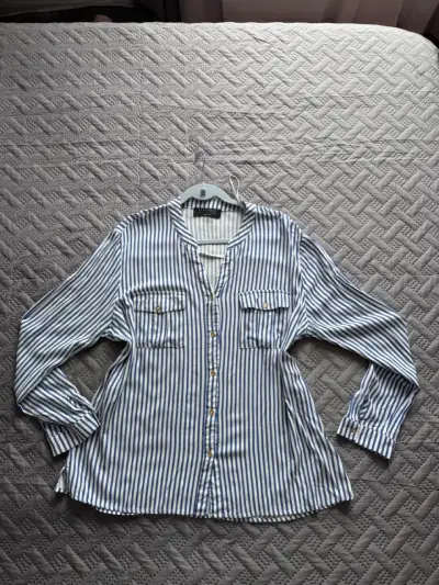 Blusa de rayas azul y blanco para mujer - miniatura 2