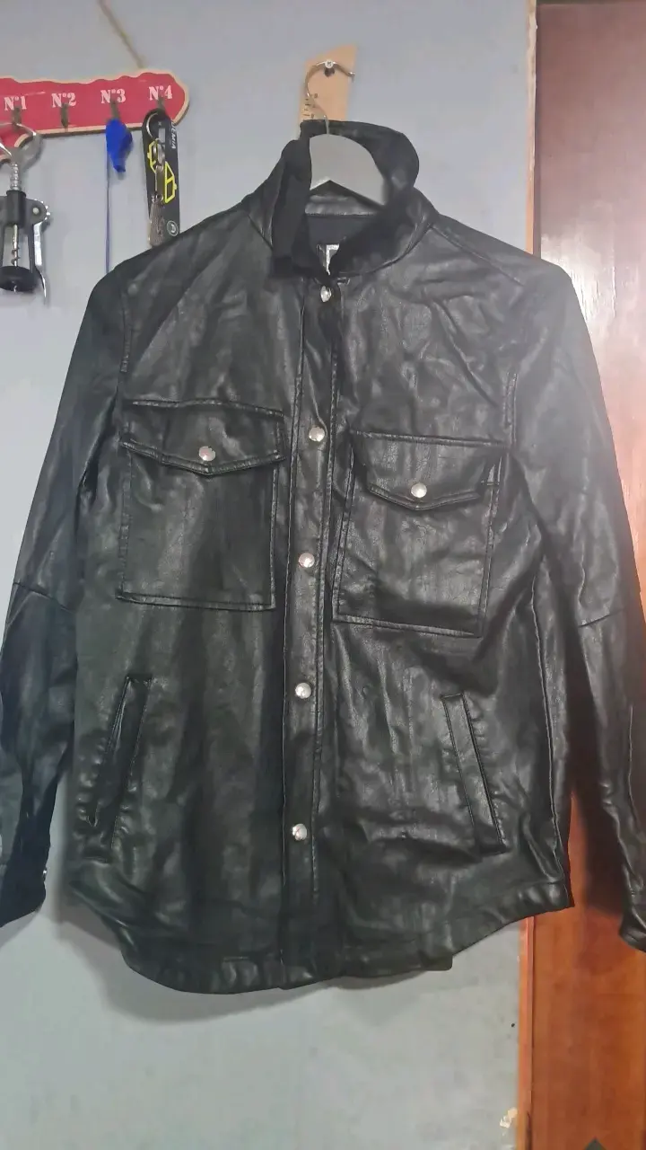 Chaqueta de cuero negra para hombre talla S - 3