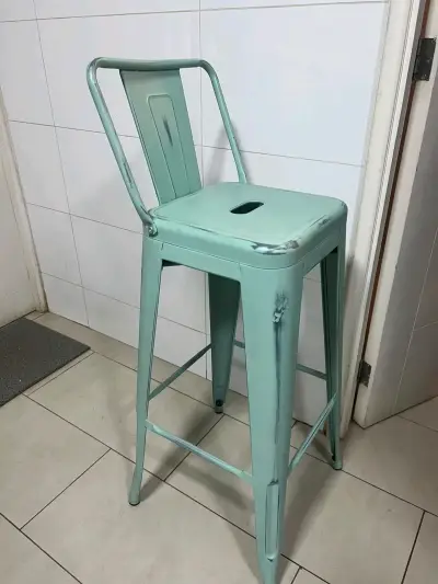 Silla alta metálica verde menta estilo industrial - miniatura 1