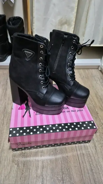Botines de tacón alto negros con plataforma - miniatura 1