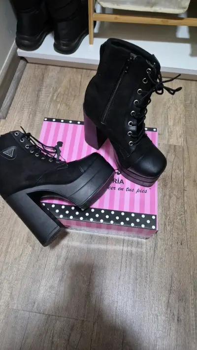 Botines de tacón alto negros con plataforma - miniatura 3