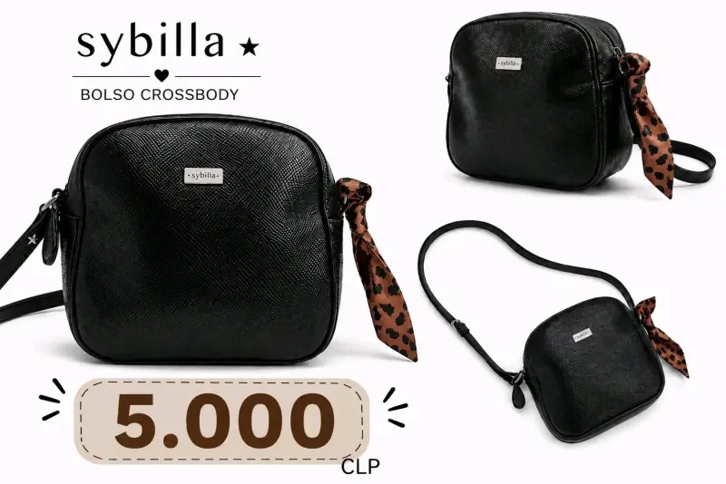 Bolso crossbody negro Sybilla con pañuelo
