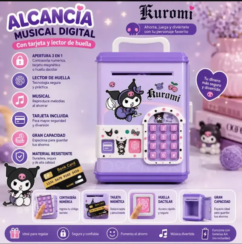 Alcancía Musical Digital Kuromi con Lector Huella - 2