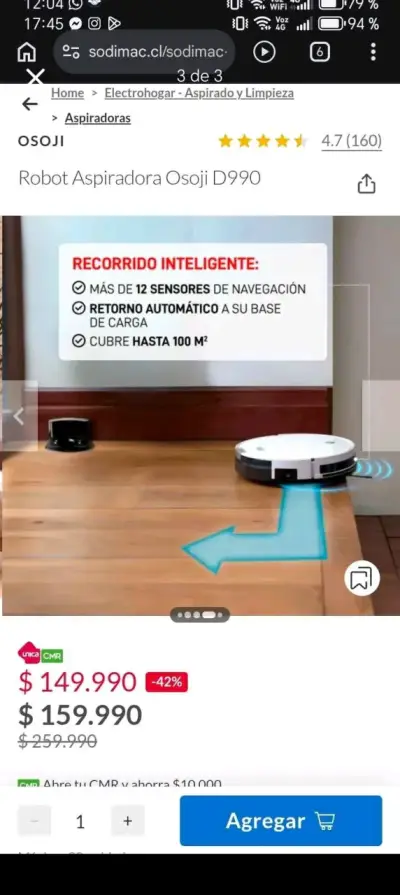 Robot aspiradora Osuji D990 con sensores inteligentes - miniatura 3